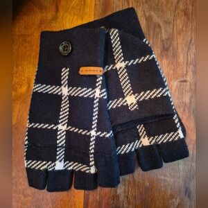 Coach Black and Cream Plaid Half-Finger Gloves